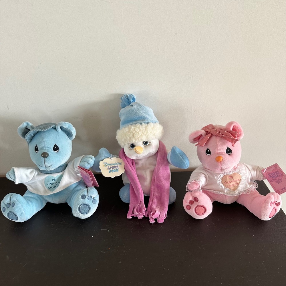 Precious Moments Tender Tails Bears Dreamsicles Angel Hugs Snowman Plush Lot 3